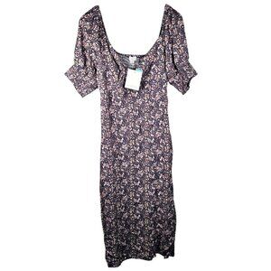 LA Threads Floral Midi Dress Size Large Off Shoulder Smocked Western Boho